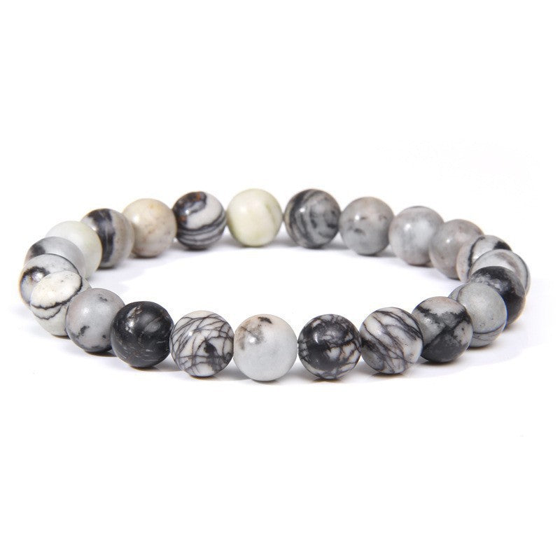 Natural Volcanic Stone and Agate Beaded Bracelet Geometric Round Unisex Fashion Jewelry