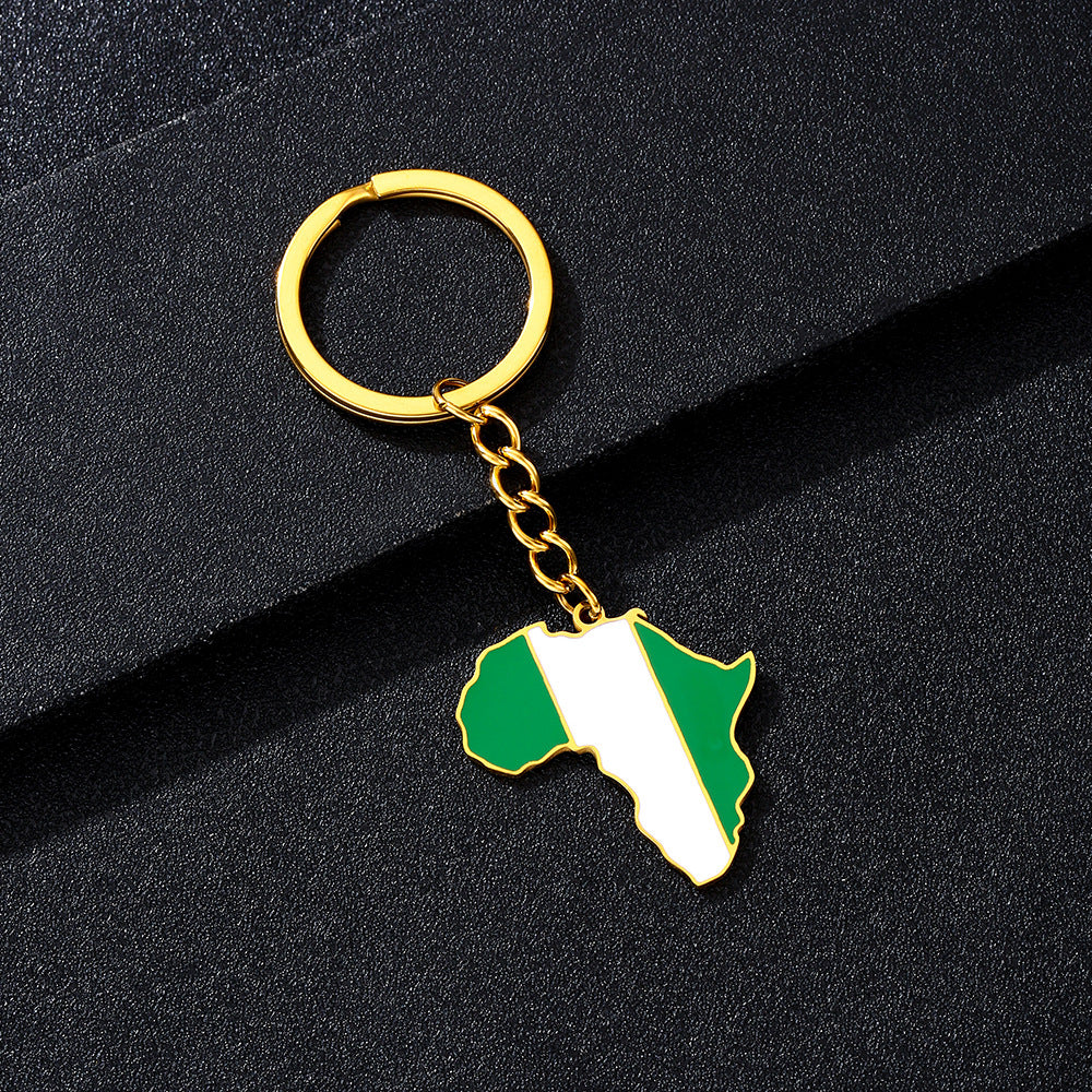 Llavero minimalista de acero inoxidable con forma del continente africano, esmaltado, para regalos y recuerdos