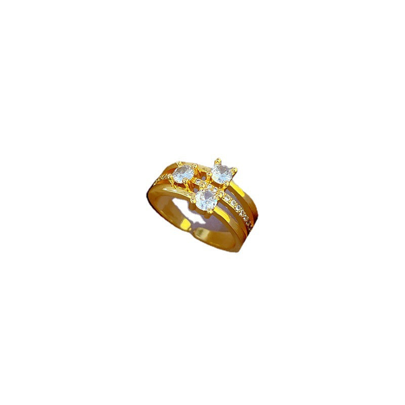 Luxury Minimalist Adjustable Three-Tier Ring with Full Rhinestone Inlay Crown Design for Women Daily Wear and Couple Matching