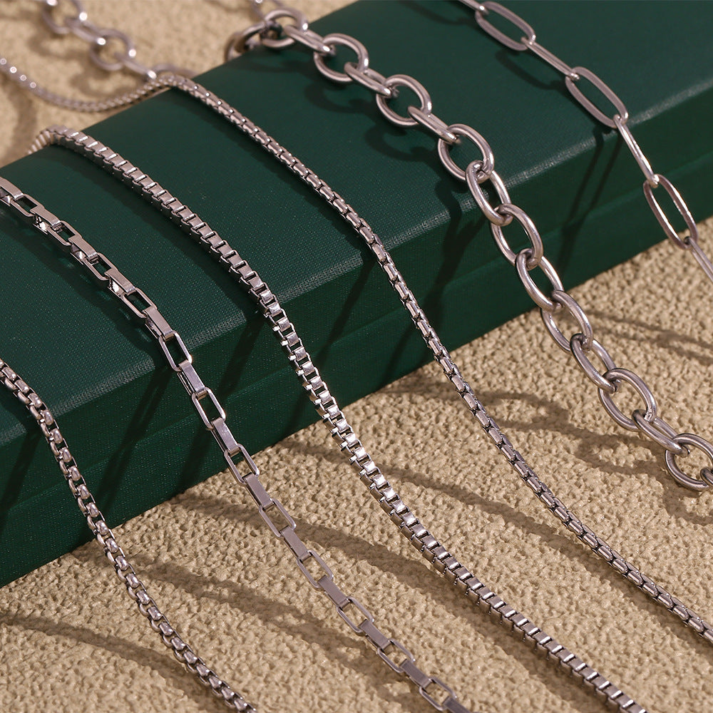 Minimalist Geometric Titanium Steel Plated Stainless Steel Necklace for Women with Snake Chain or Box Chain Style