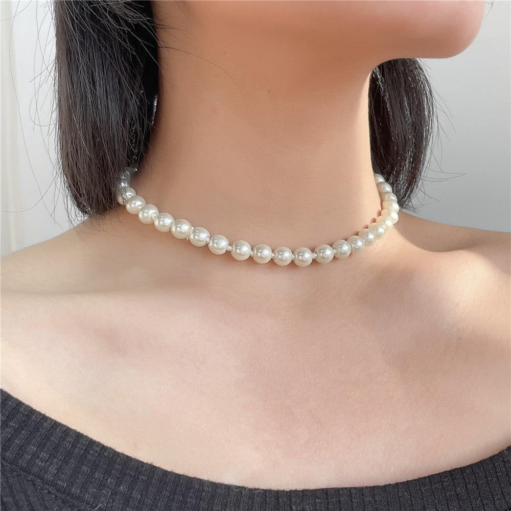 Minimalist Casual Round Pearl Necklace Cable Chain Unisex