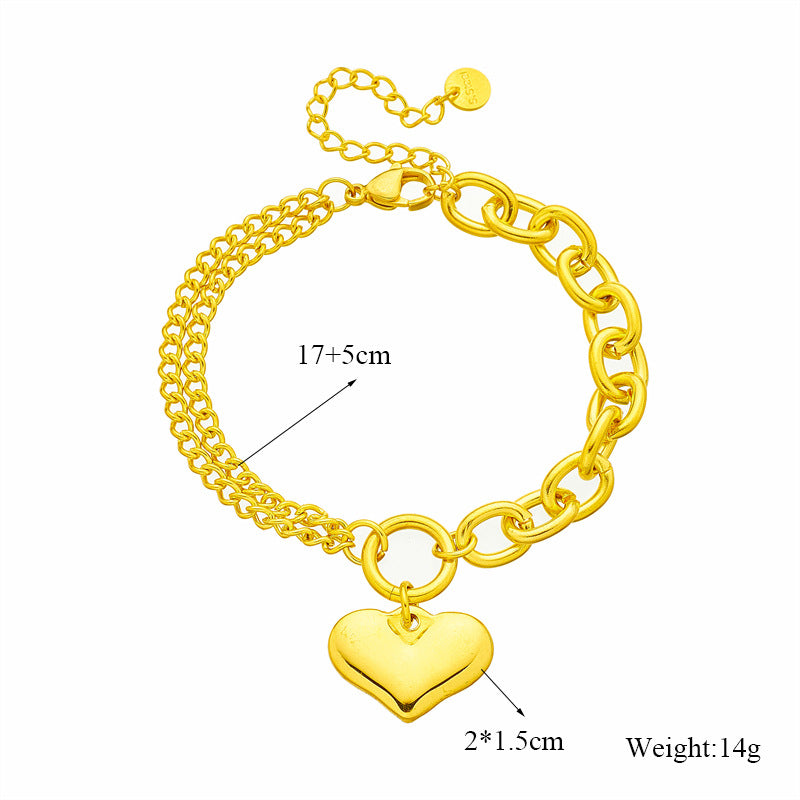 Braccialetto placcato in acciaio al titanio a forma di cuore, vintage e minimalista, con design geometrico, per uomo e donna