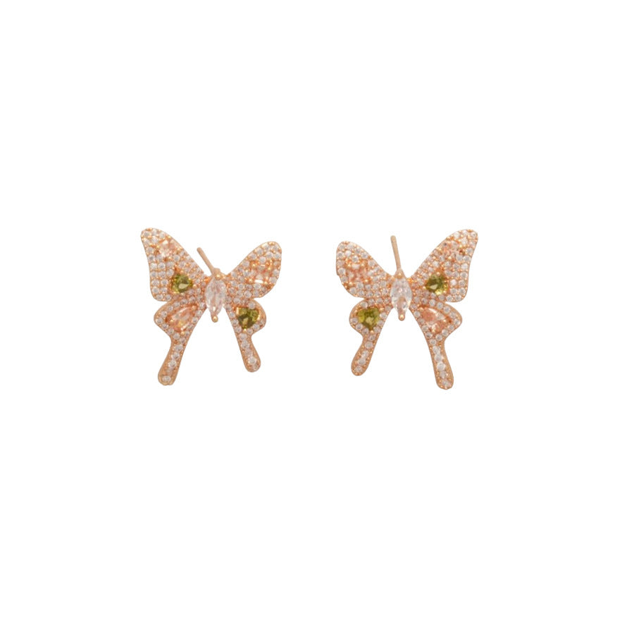 Elegante set di collana e orecchini in rame a forma di farfalla con intarsio di zirconi da donna