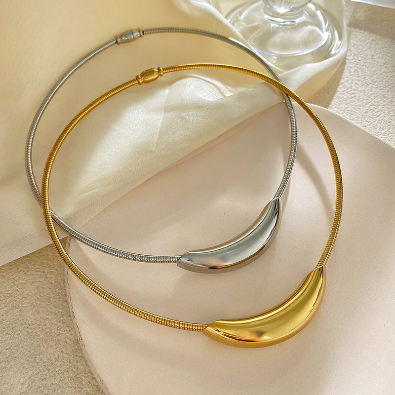 Geometric Oval Hollow Curved Tube Titanium Steel Choker Necklace Plated Unisex