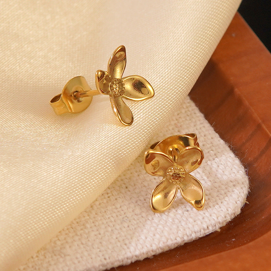 Minimalist Luxury Gold Plated Stainless Steel Floral Earrings for Women