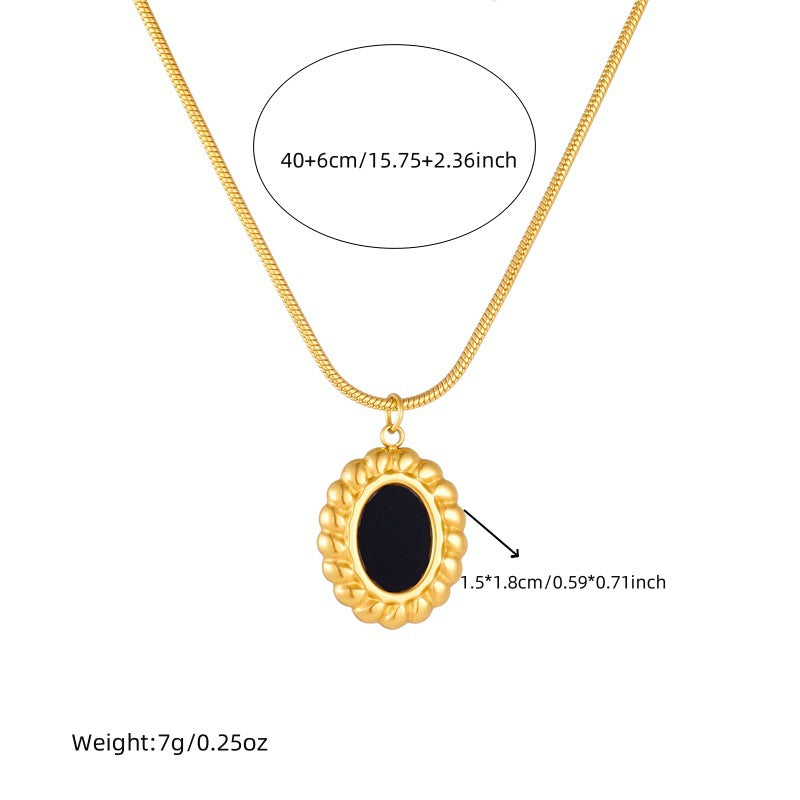 Vintage Office Chic Plated Stainless Steel Oval Geometric Necklace and Earrings Set