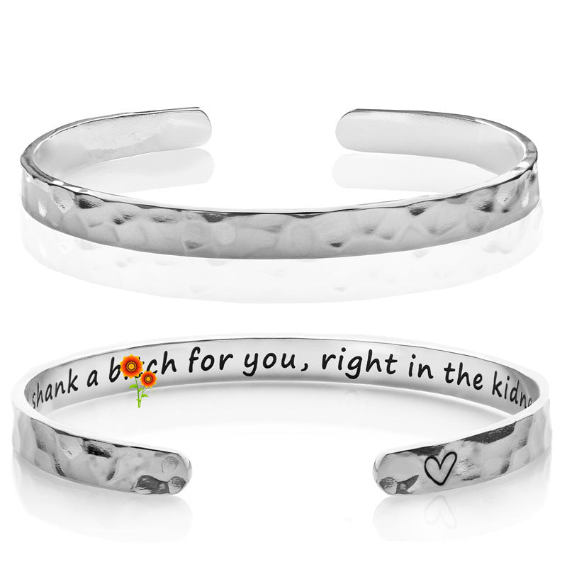 Minimalist Stainless Steel Engraved Open Moon Surface Textured Hammered Bracelet