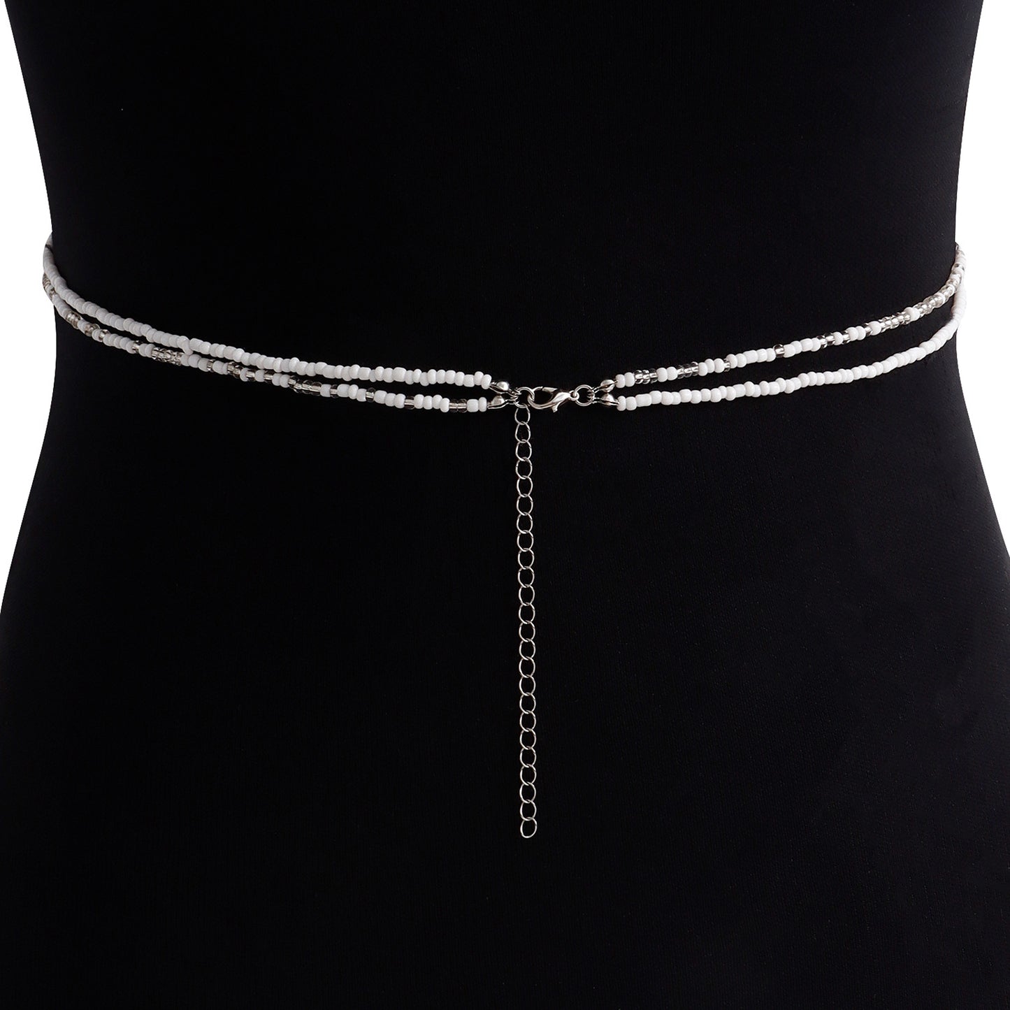 Bohemian White Beaded Moon-Shaped Waist Chain for Women Handwoven Double-Layer Crystal-Studded Summer Waist Jewelry