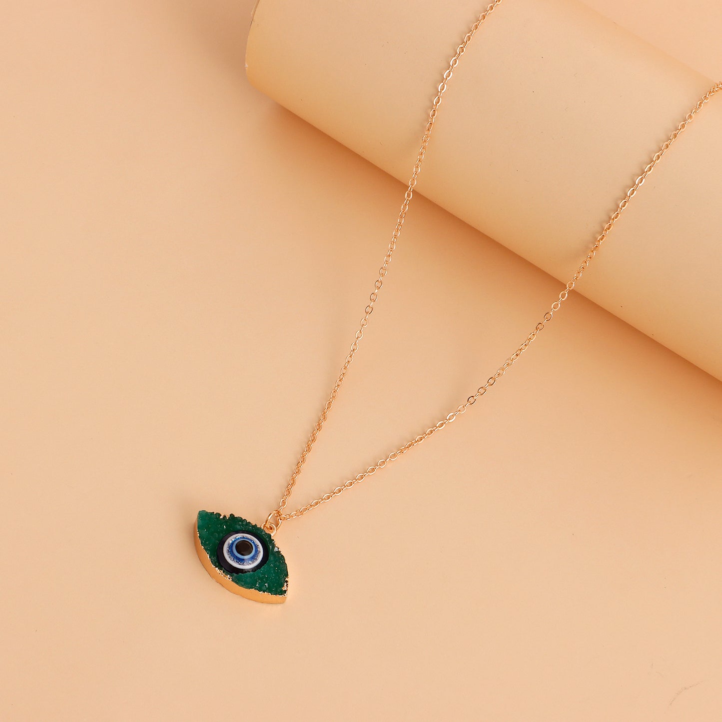 Minimalist Geometric Evil Eye Pendant Necklace for Women Alloy Chain with Plated Finish