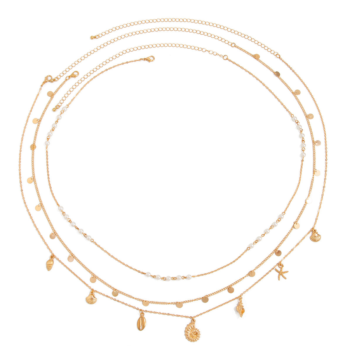 Cadena de cintura minimalista de perlas oceánicas para mujer con diseño calado y broche de langosta en cadena fina de metal