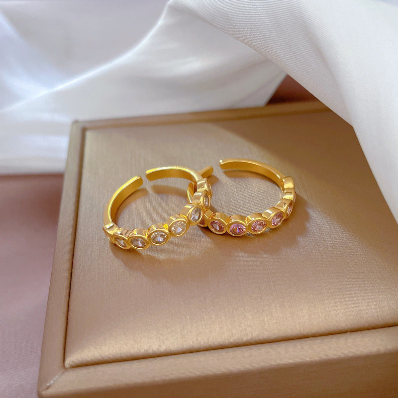 Minimalist Crown-Shaped Brass Ring with Real Gold Plating and Zircon Inlay for Women
