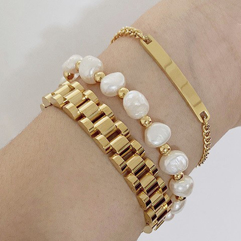 Minimalist Geometric Stainless Steel Plated Adjustable Bracelet for Women