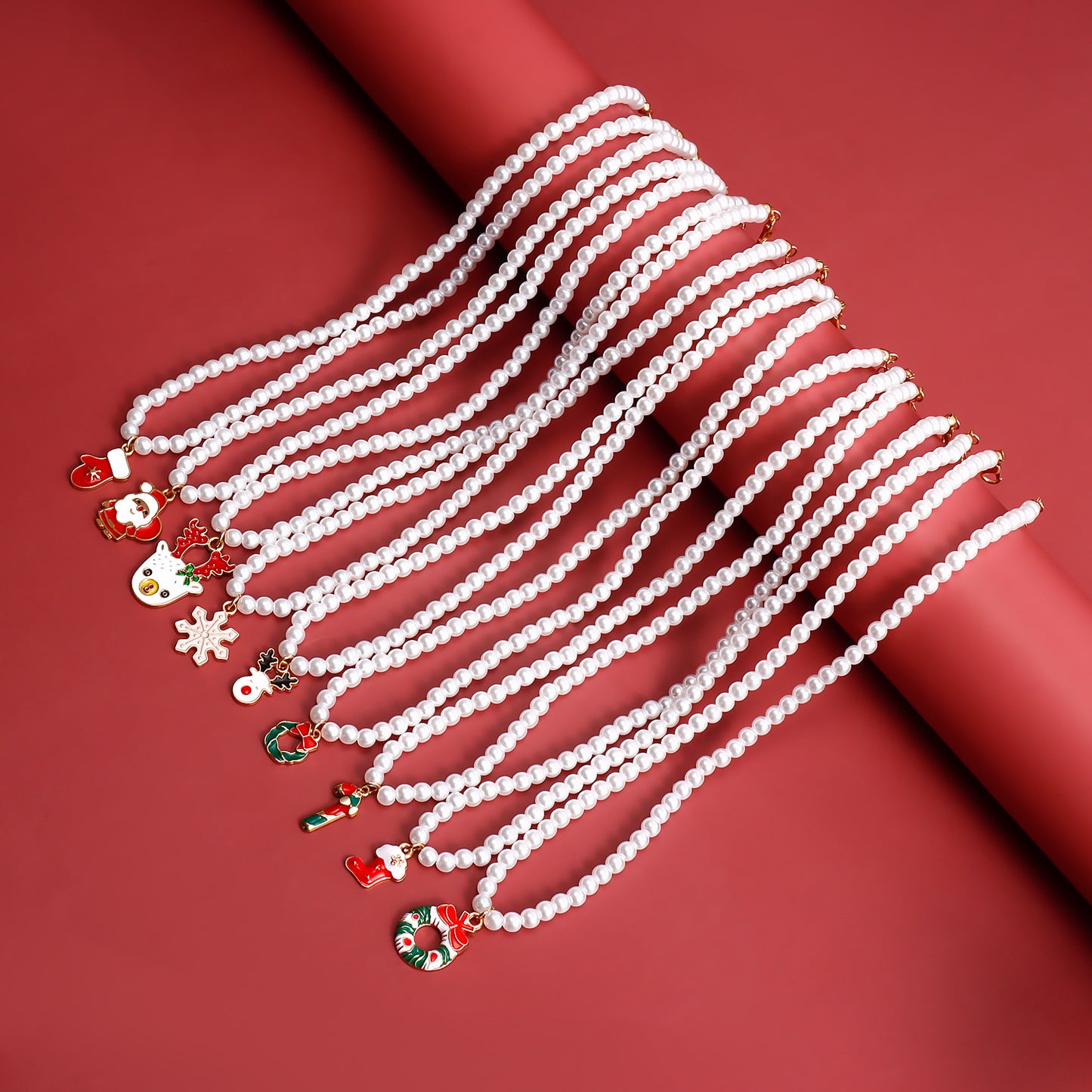 Minimalist Geometric Pendant Necklace with Enamel Snowflake and Bell Charms, Alloy Drop-Enamel Christmas Tree Accents on Metal Chain for Women
