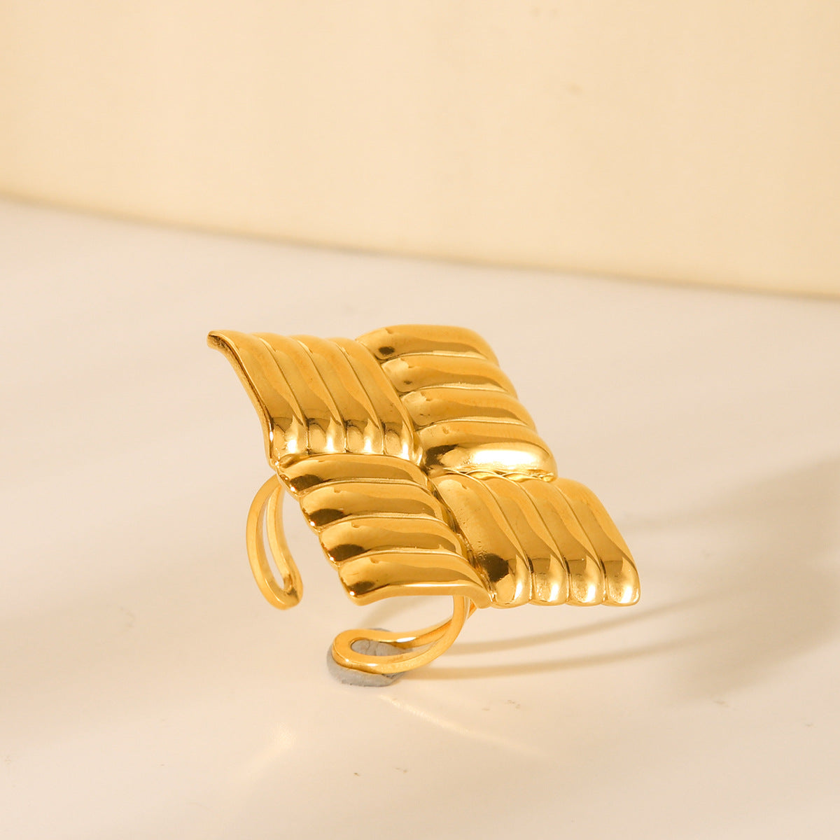 Trendy Geometric Square Textured Ring 18K Gold Plated Stainless Steel Women Jewelry