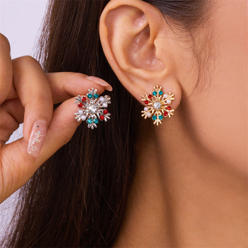 Pendientes de Copo de Nieve de Moda para Mujer Hechos de Aleación con Incrustaciones de Diamantes de Imitación, Joyas Versátiles y Elegantes para Fiestas