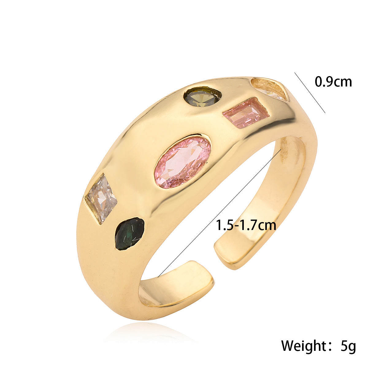 Minimalist 18K Gold Plated Brass Geometric Ring with Cubic Zirconia for Women