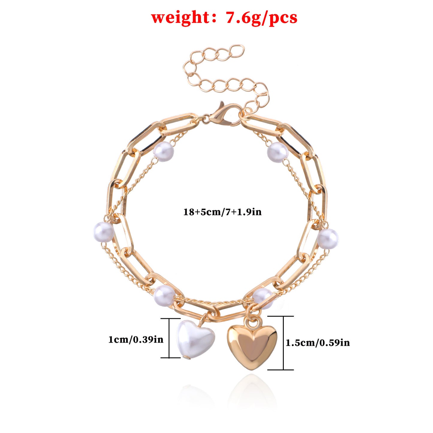 Punk Style Heart-Shaped Alloy Bracelet for Women with Electroplated Finish and Pearl Accent