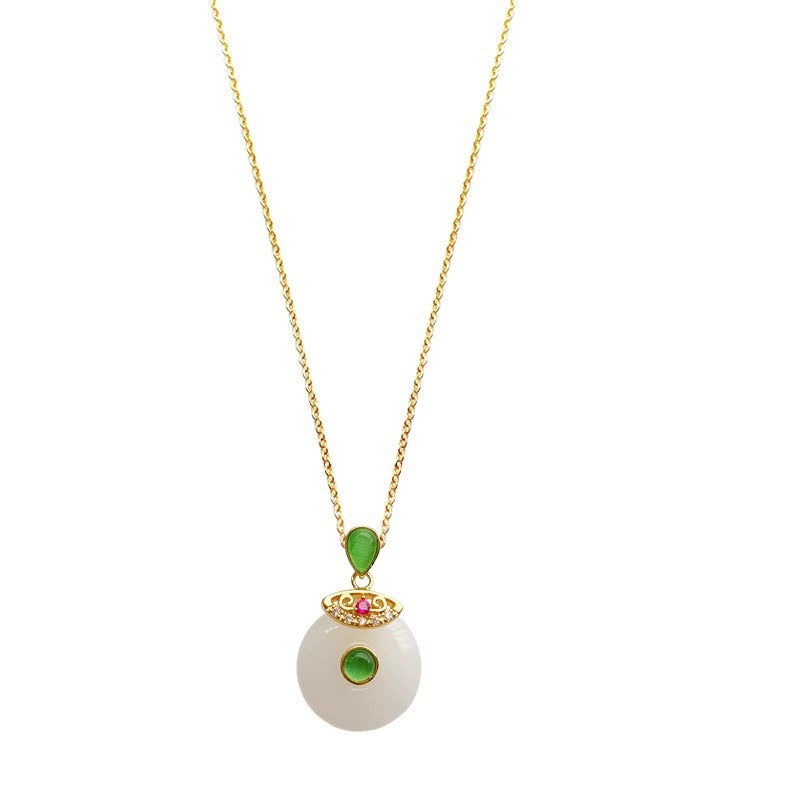 Collana con Ciondolo Occhio di Gatto Floreale Minimalista in Acciaio al Titanio con Finitura Placcata su Catena ad O per Donne e Uomini