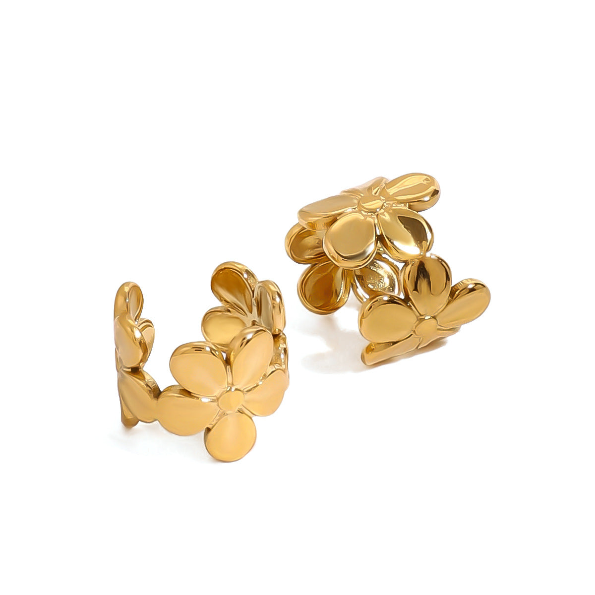 Orecchini a clip in acciaio inossidabile a forma di fiore con finitura placcata per donna – Gioielli geometrici di moda per orecchie non forate