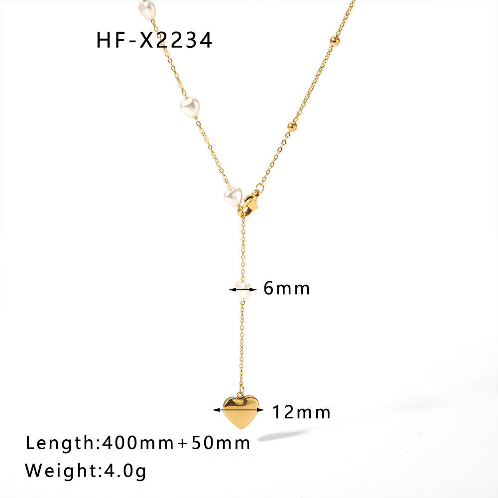 Minimalist Heart-Shaped Titanium Steel Pendant Necklace for Women with Plated Stainless Steel Chain and Pearl Accent