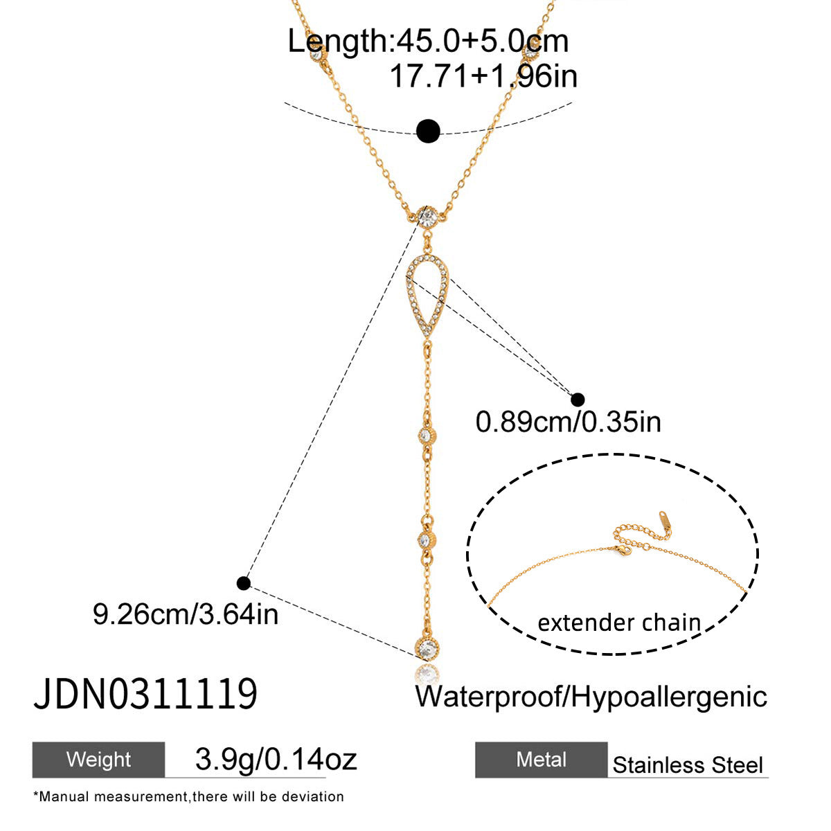 Minimalist Elegant 18K Gold PVD Titanium Steel Geometric Teardrop Pendant Necklace for Women