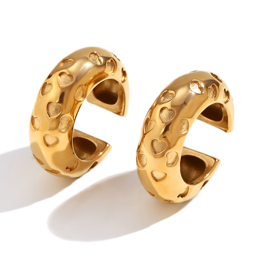 Orecchini a clip da donna in acciaio inossidabile placcato oro 18 carati a forma di cuore geometrico in stile vintage