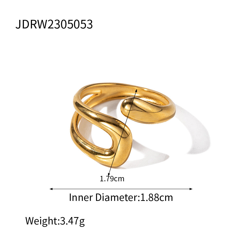 Minimalist Elegant Geometric Square Stainless Steel PVD Ring with Cubic Zirconia for Women