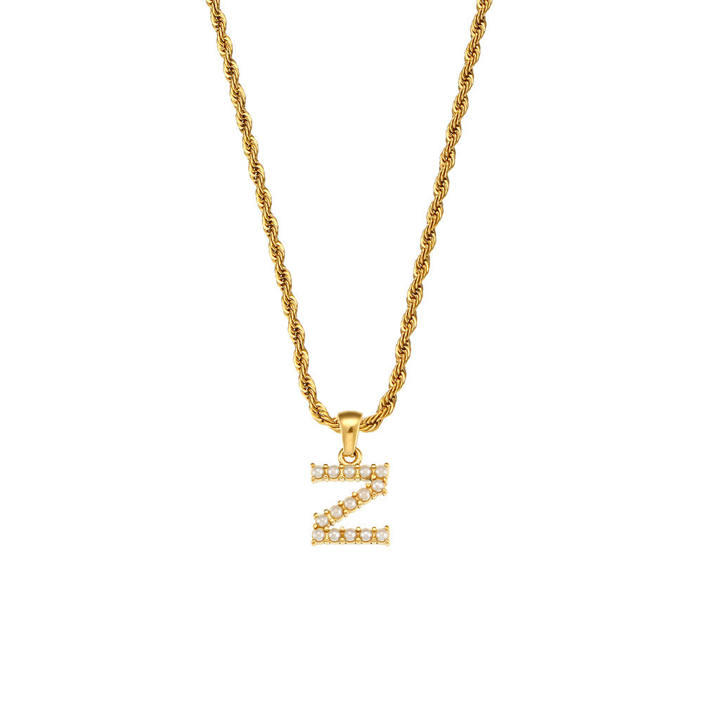 Fashionable Minimalist Letter Pendant Necklace for Women Stainless Steel Twisted Chain with 18K Gold Plating