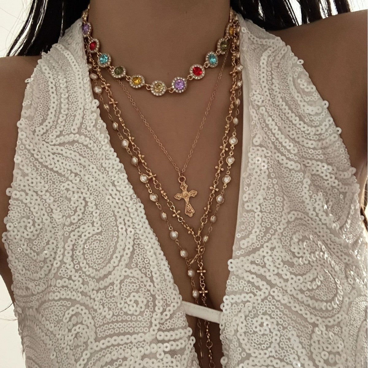 Gold Plated Cross Alloy Pendant Necklace for Women