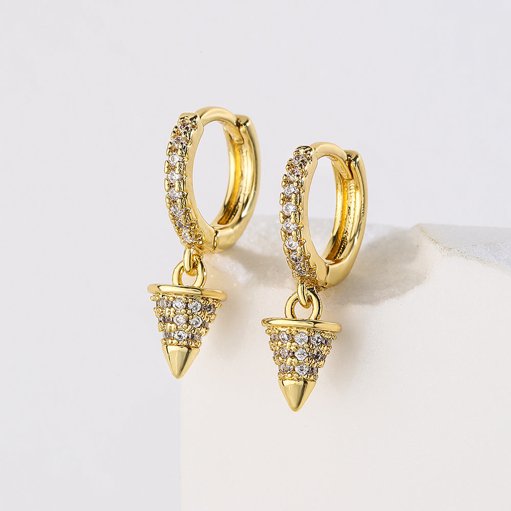 Orecchini geometrici in rame con placcatura in oro 18K e zirconi micro-pavé da donna
