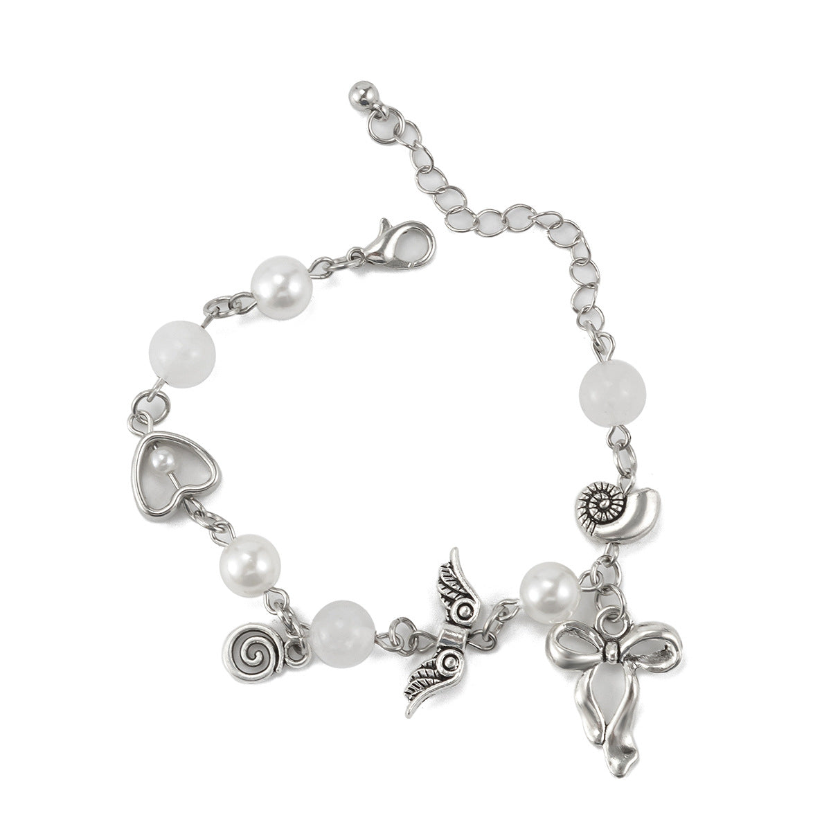 Braccialetto a forma di cuore, dolce e grintoso, in lega con fiocco di strass, nappa e stelle per donna