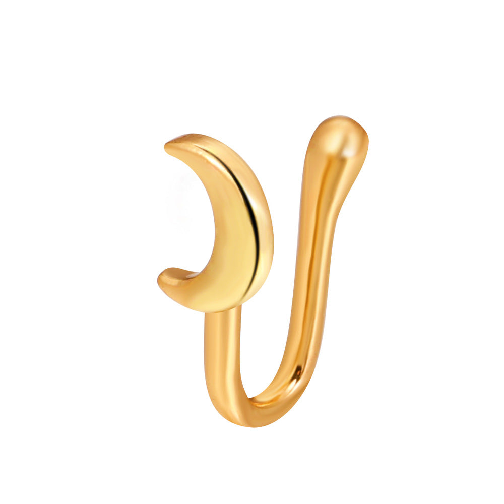 Clip per il naso a forma di U con stella e cuore placcata in rame vintage con zirconia cubica