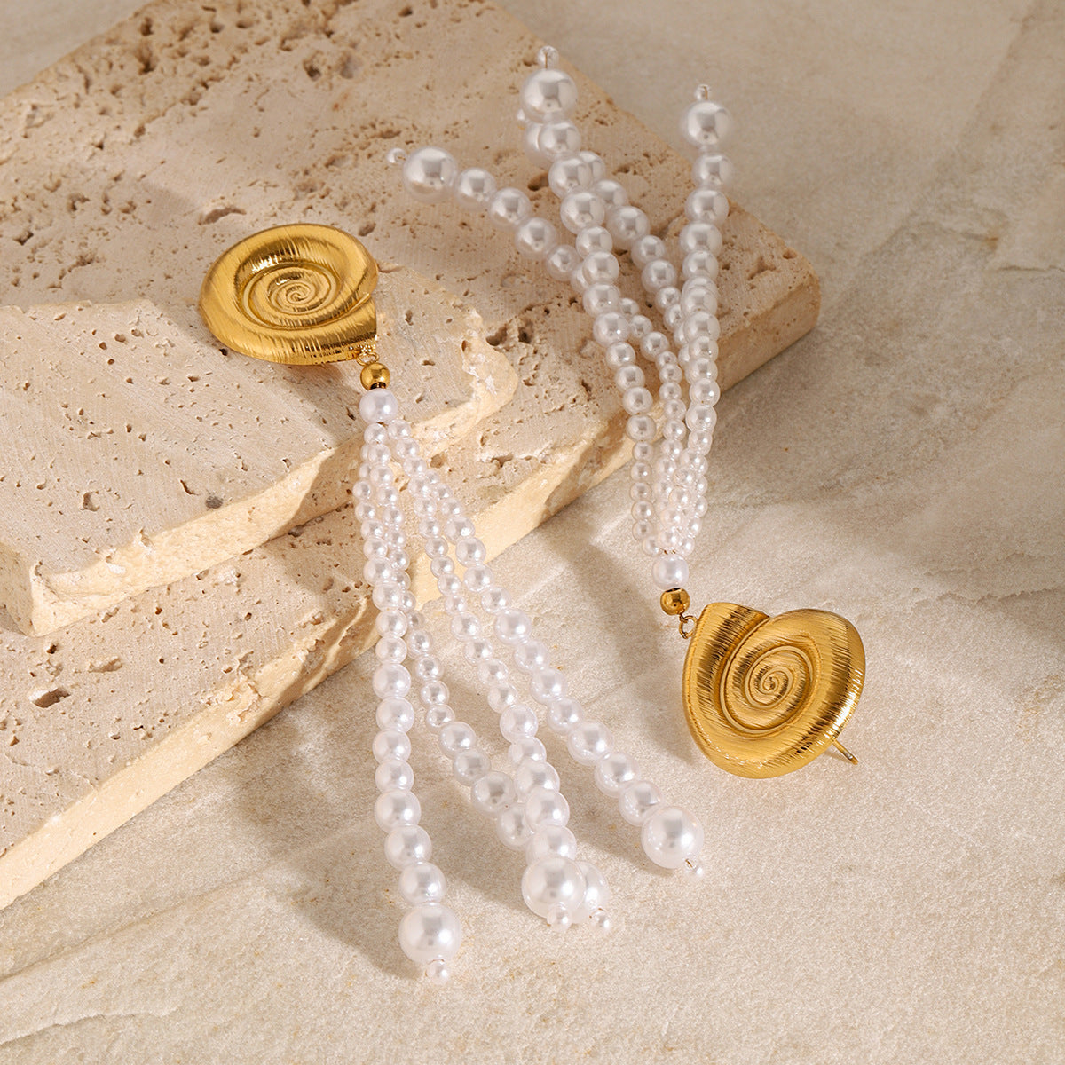 Orecchini a Nappa con Perle, Geometrici, in Acciaio Inossidabile, Placcati Oro 18K da Donna