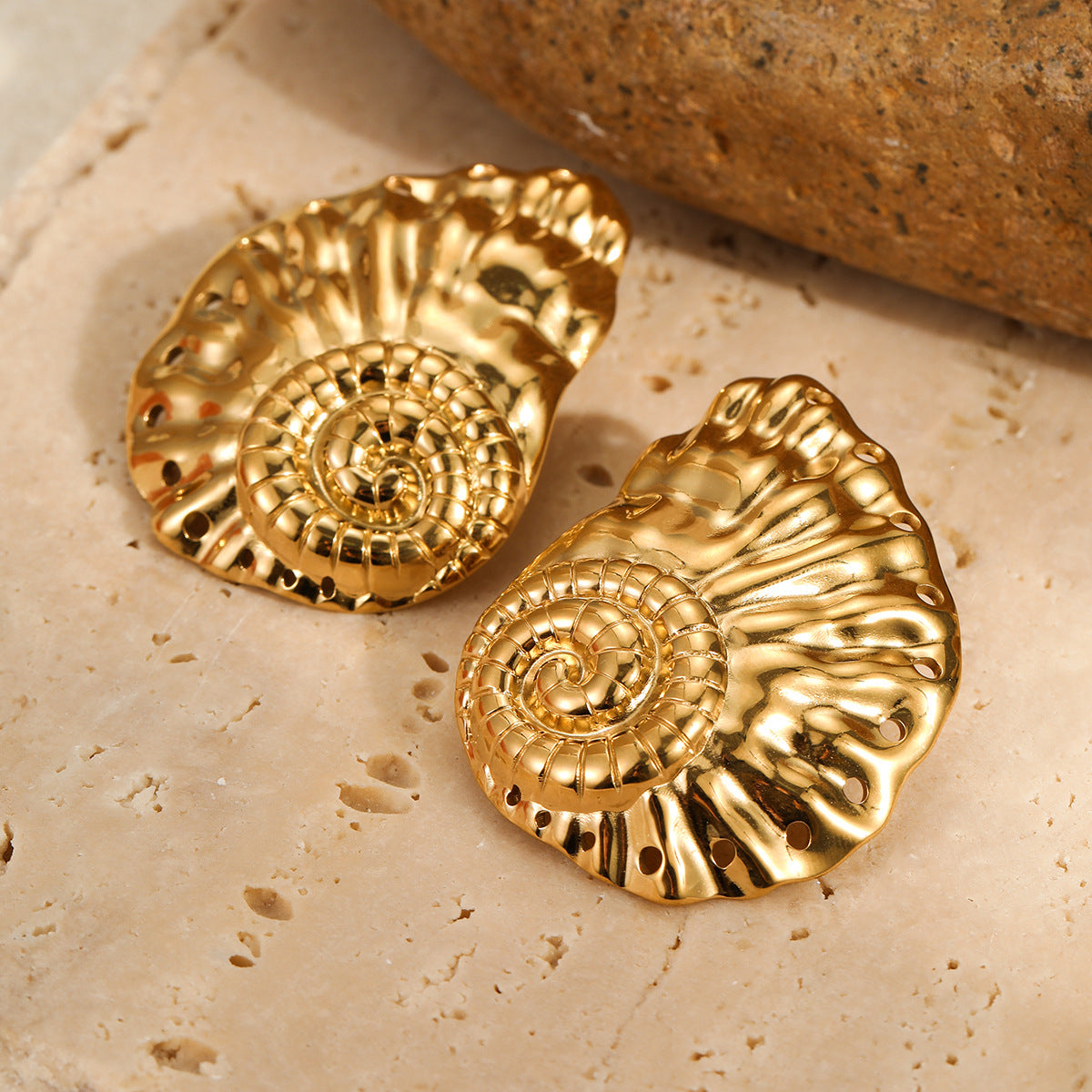 Ocean-Inspired Seashell-Shaped Stainless Steel Earrings with Plating Finish for Women, Fashionable Minimalist Statement Ear Studs