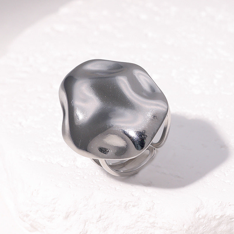 Minimalist Geometric Stainless Steel Open Ring with 18K Gold Plating for Women