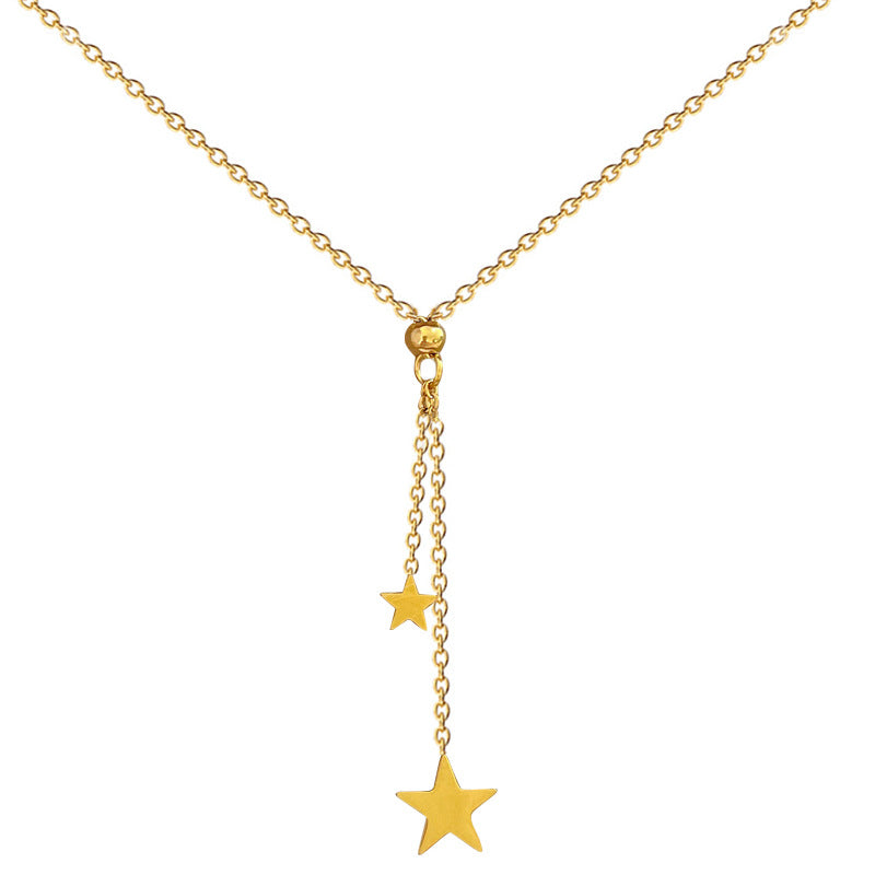 Minimalist Titanium Steel Star Pendant Necklace with Gold Plating for Women and Men, Adjustable Locket Chain Jewelry