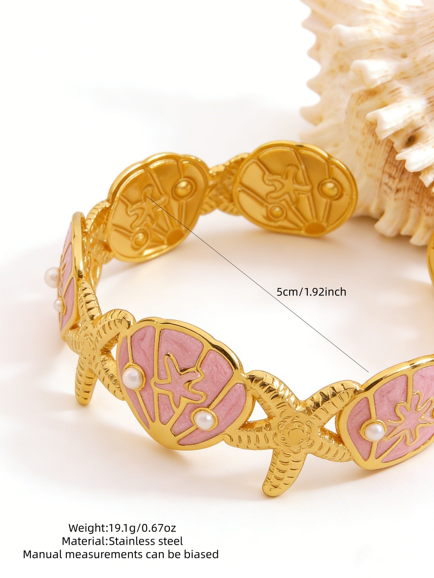 Elegante Pulsera Abierta de Lujo Floral con Esmalte de Aceite de Acero Inoxidable y Titanio con Cereza