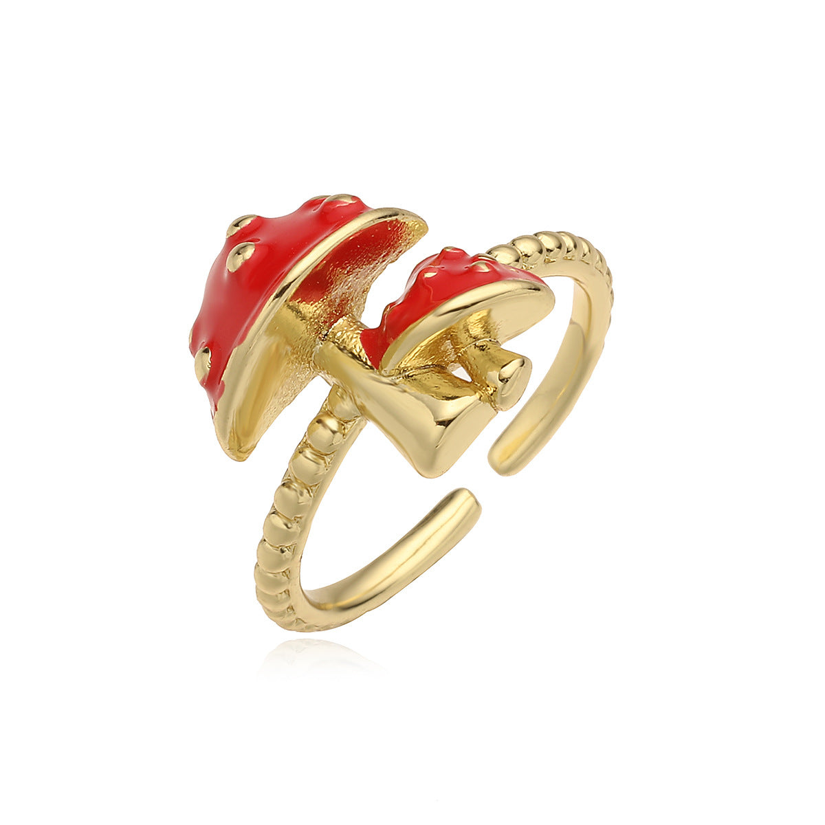 Anillo minimalista de cobre con forma de hongo, baño de oro de 18K y esmalte, para mujer