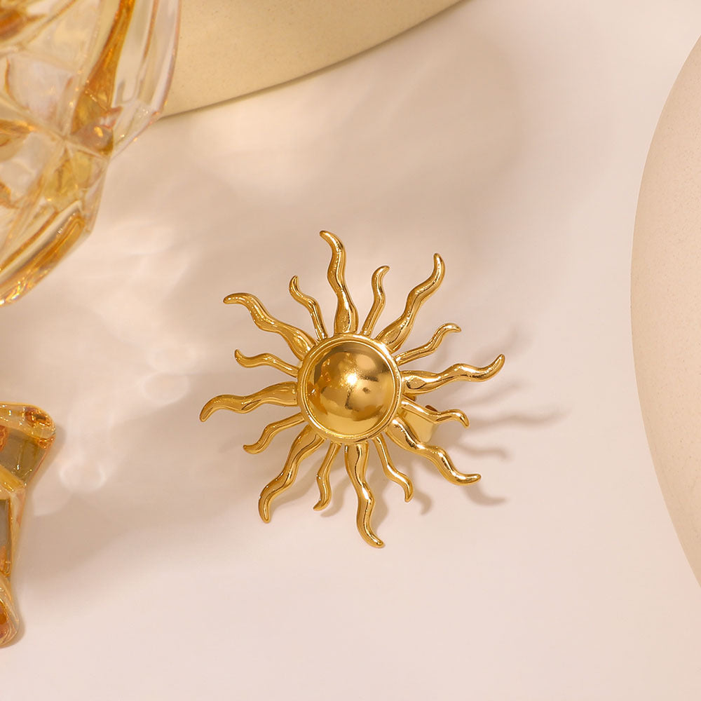 Anello in acciaio inossidabile placcato oro stile francese vintage a forma di sole geometrico per donne e uomini