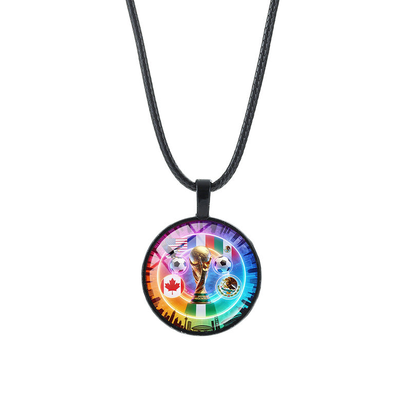 Sporty Geometric Round Crystal Pendant Alloy Plated Necklace Unisex Black Cord Chain