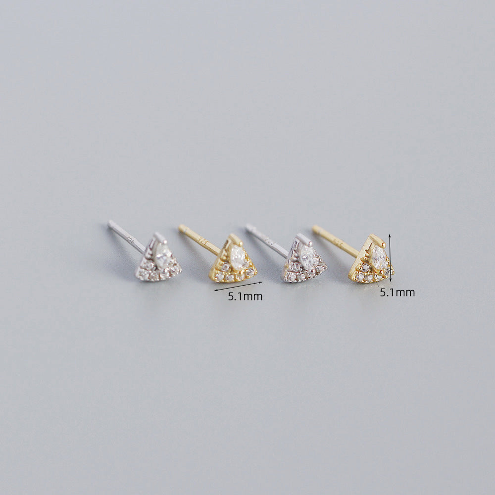 Orecchini a perno da donna con intarsio geometrico a triangolo in argento sterling 925 minimalista e diamante