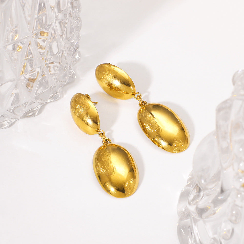 Minimalist Geometric Stainless Steel Gold-Plated Oval Earrings for Women with Smooth Polished Finish