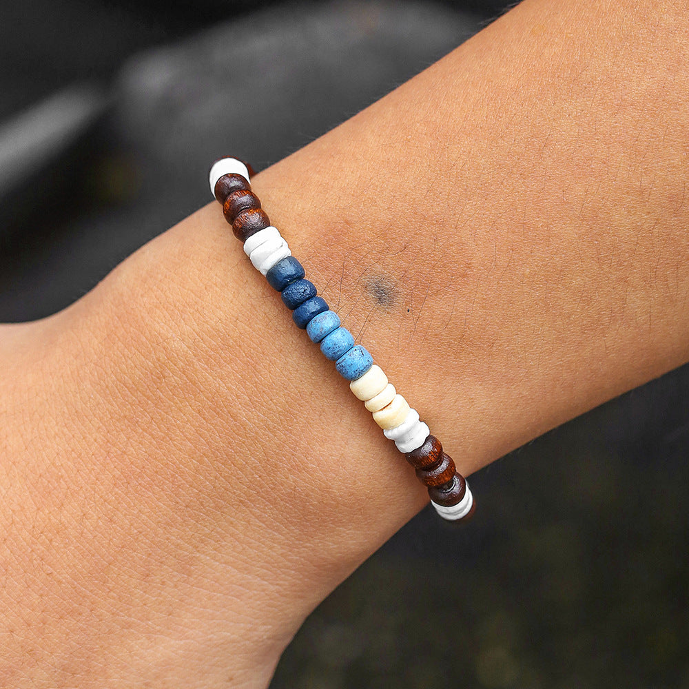 Bohemian Geometric Handmade Wood Coconut Shell and Shell Bead Bracelet for Unisex