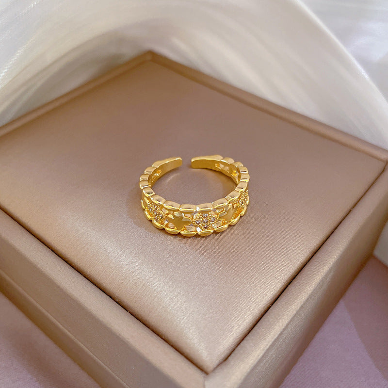 Cute Cartoon Style Adjustable Open Ring with Crown Shape Design in Brass for Women