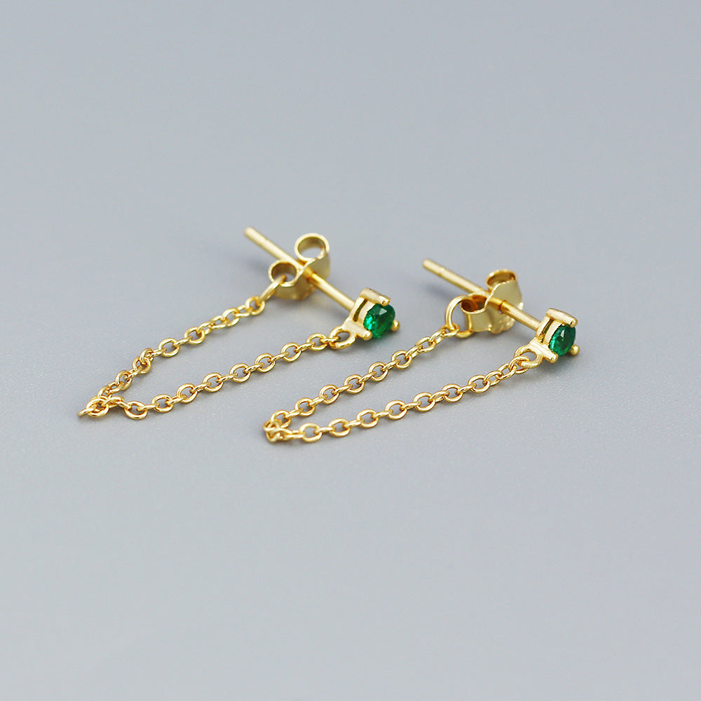 Orecchini a Filo Pendenti in Argento Sterling S925, Minimalisti, Geometrici, con Strass, da Donna