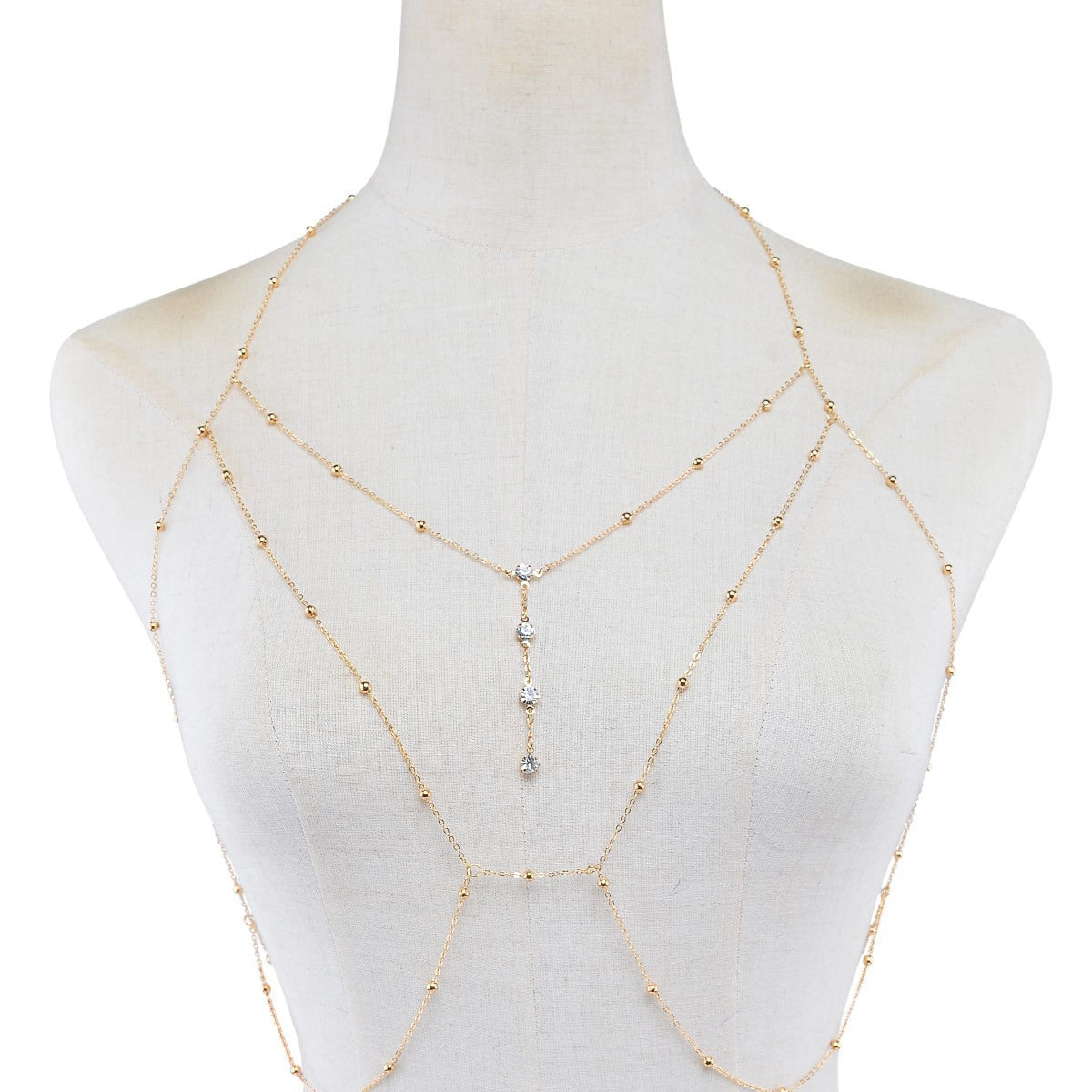 Sexy Geometric Rhinestone Crystal Pendant Plated Alloy Snake Chain Body Jewelry for Women