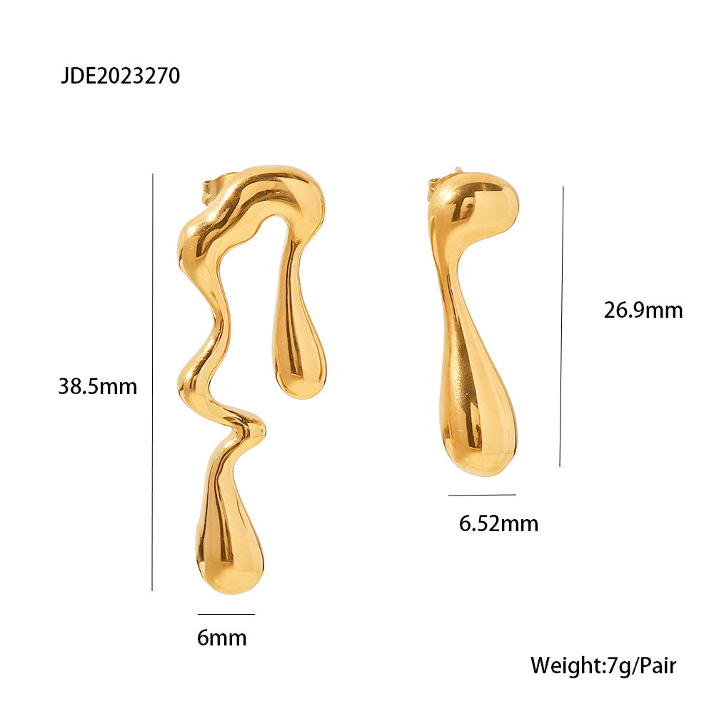 Ins Fashion Geometric Irregular Water Drop Shape 18K Gold Plated Stainless Steel Stud Earrings for Women