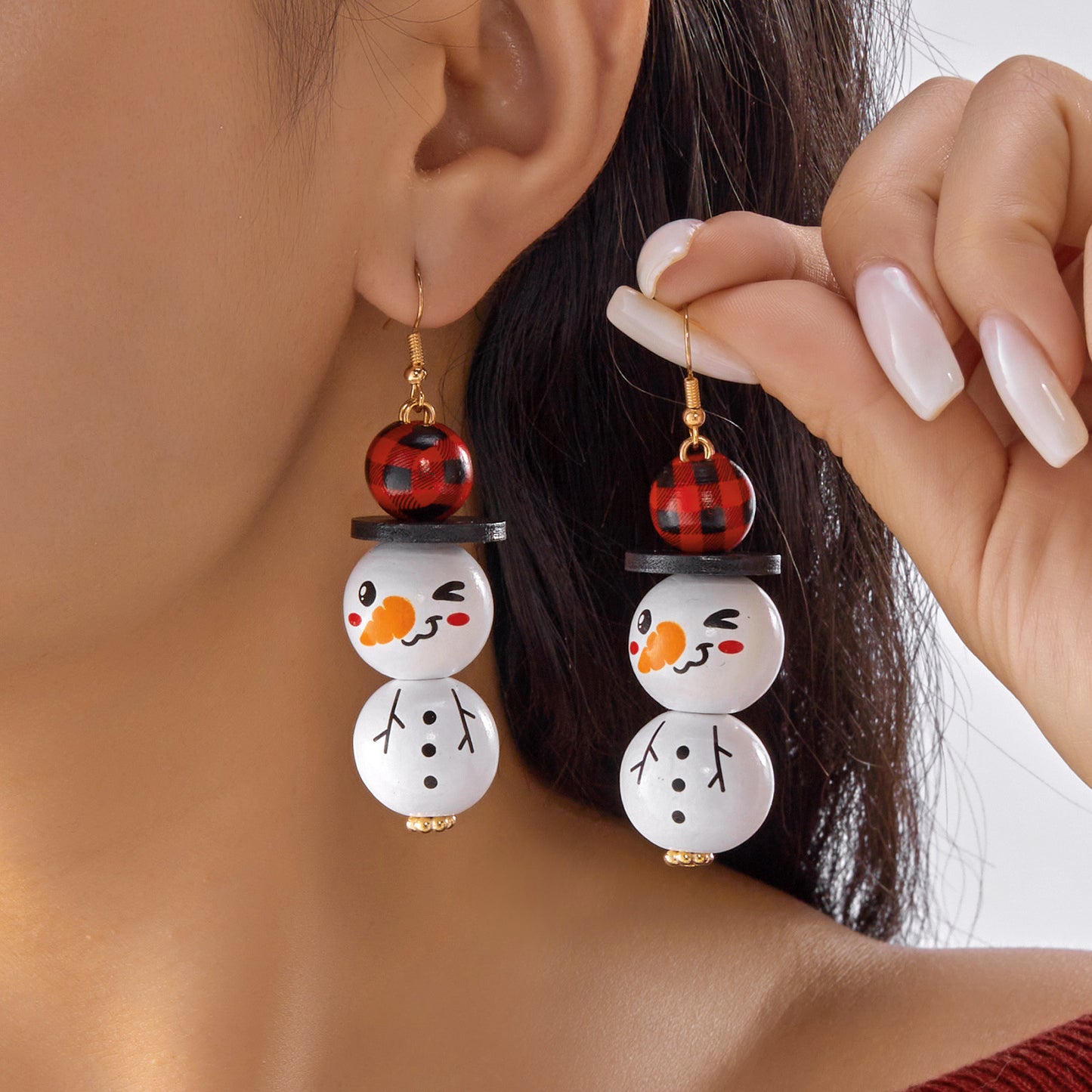 Orecchini a perno natalizi alla moda con pupazzo di neve e Babbo Natale per donna con design geometrico, base in ferro, finitura galvanica, perni in resina