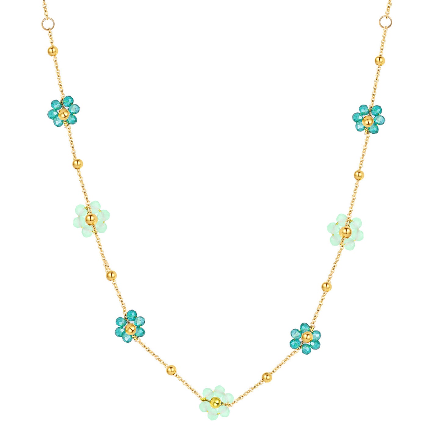 Elegant Gold Plated Stainless Steel Floral Beaded Necklace for Women