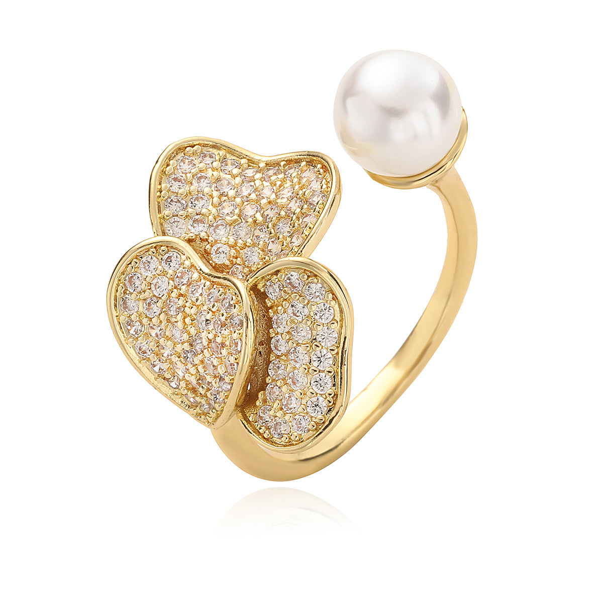 Minimalist Geometric Copper Ring with Real Gold Plating and Zircon Inlay for Women